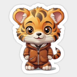 cute tiger cub Wear a long-sleeved shirt Sticker